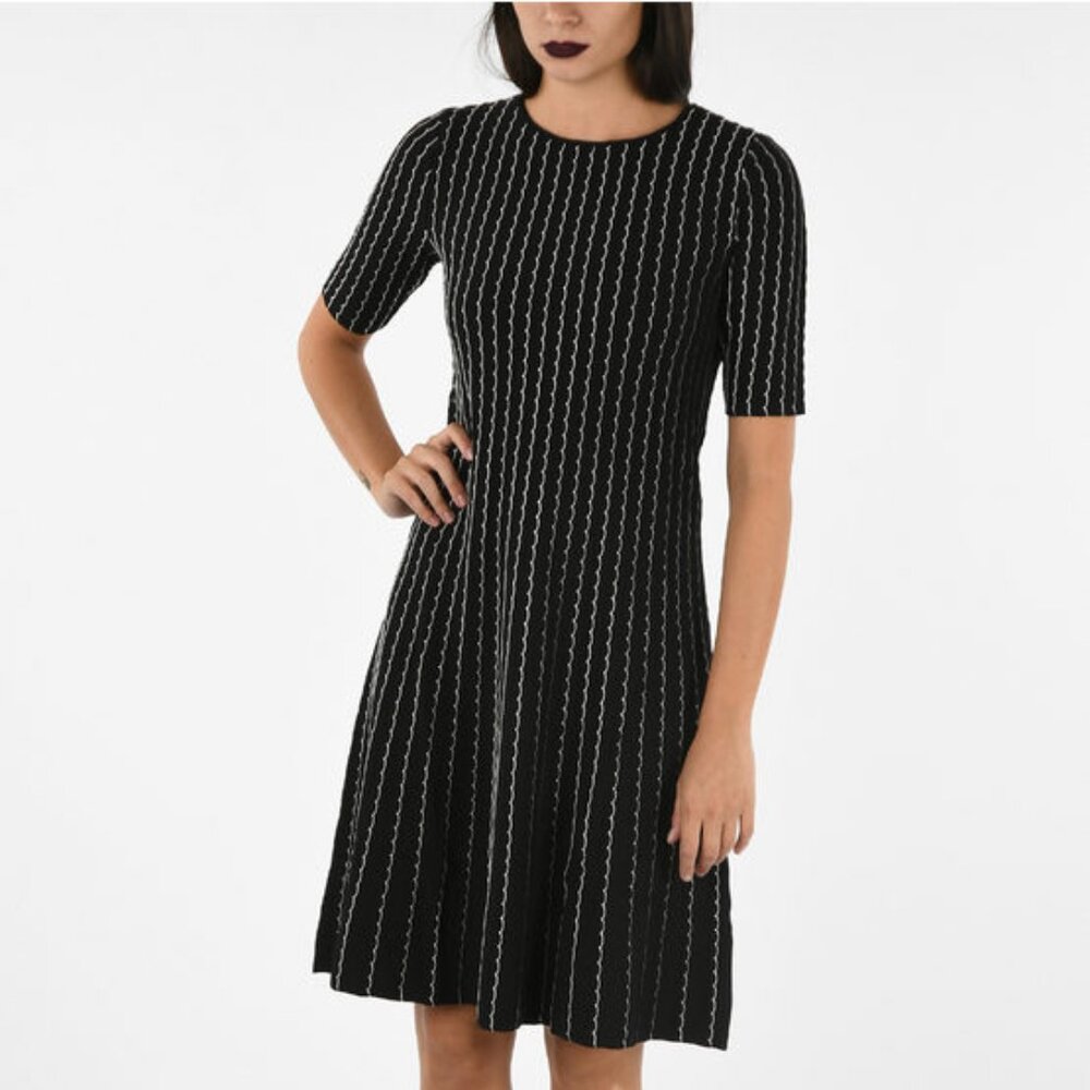 NWT Armani Collezioni Black and White Striped Midi Dress
